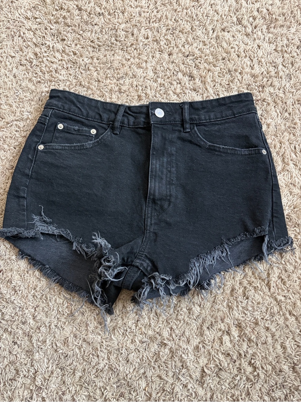 Zara Black Distressed Denim Cutoff Shorts